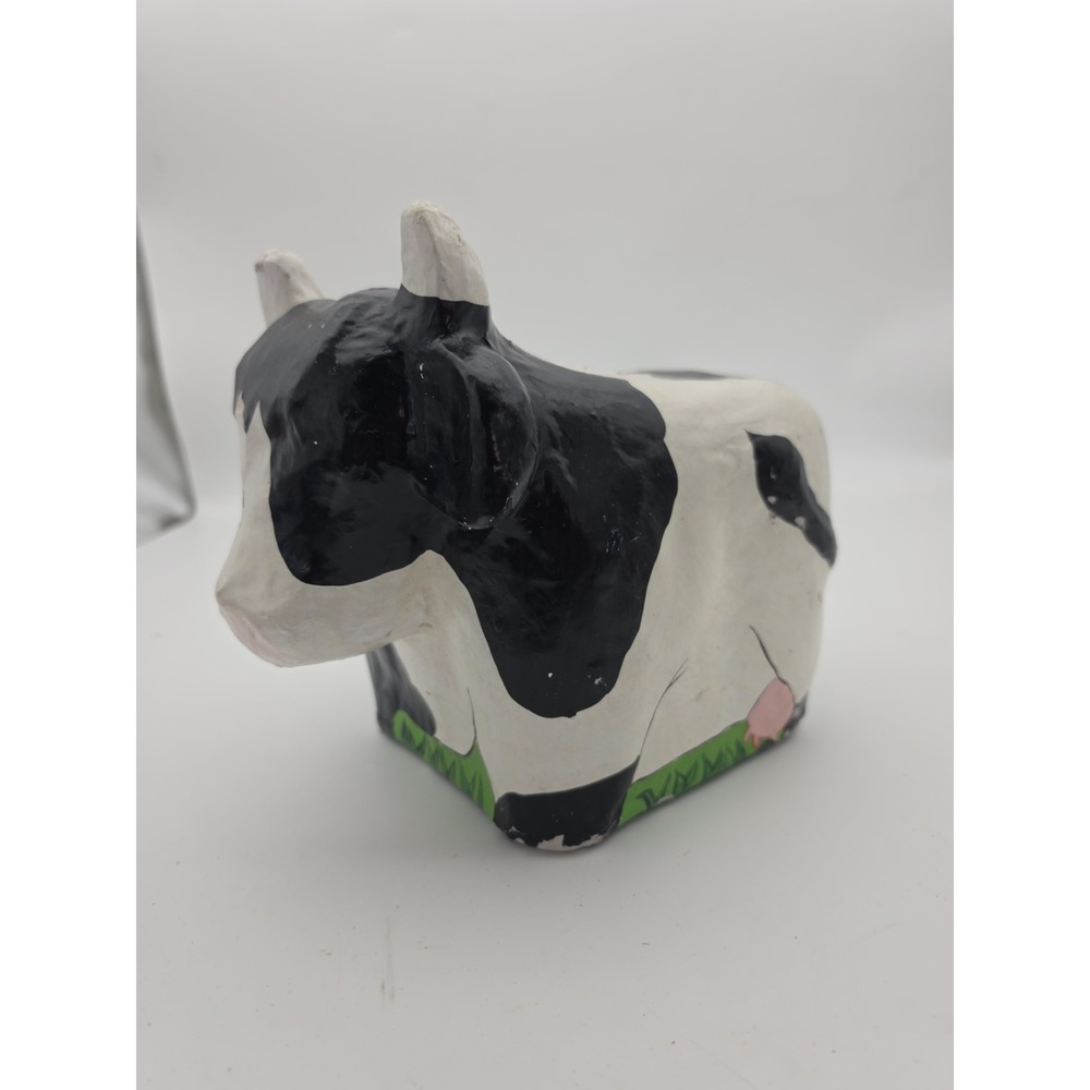 Vintage Dairy Cow Paper Mache Clay Art Motif Tissue Kleenex Holder Caddy 1992